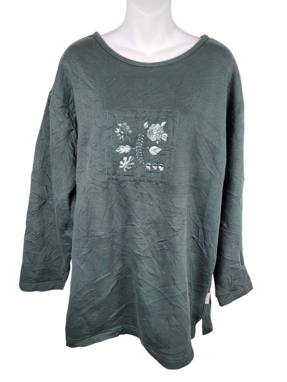 2/$20 Vintage 90s Cherokee Green Floral Embroidery Top Size: Large